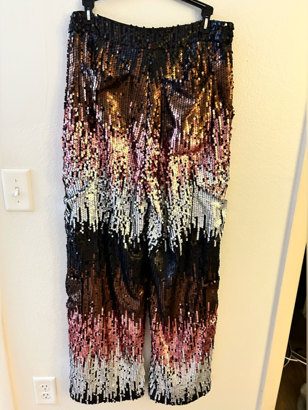 Nasty Gal Sequin Ombre Cargo Trousers - Black Pink Silver - Picture 8 of 9